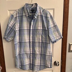 George Light Blue & Green‎ Plaid Short-Sleeve Button-Down Shirt